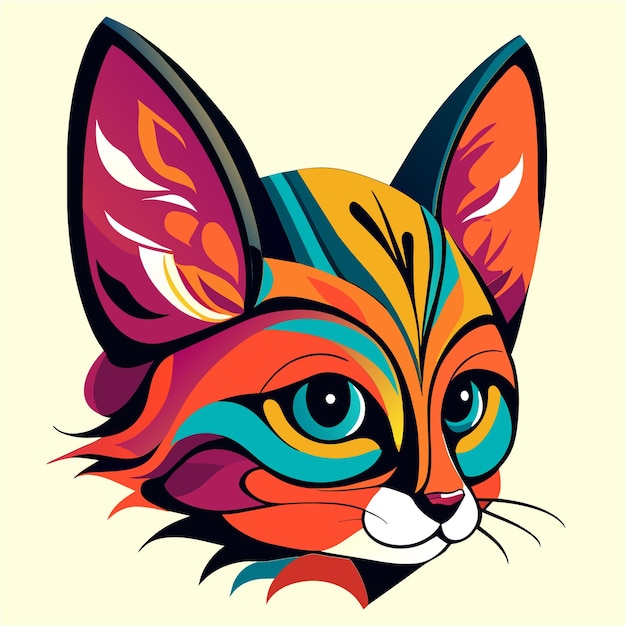 Sketchy Cartoon Cat with Vibrant Colors on White