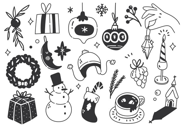 Vector sketchy christmas doodle line art