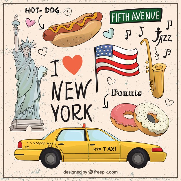 Vector sketchy collection of new york elements