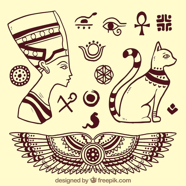 Vettore sketchy divinità egizie elementi
