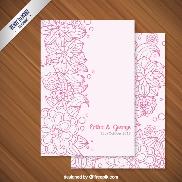 Sketchy floral wedding invitation