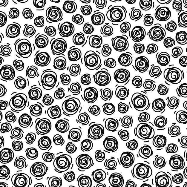 Sketchy handdrawn scribble circles vector seamless pattern Black dots Abstract background