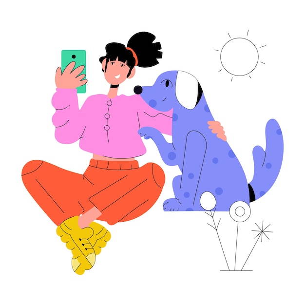 A sketchy illustration of pet selfie