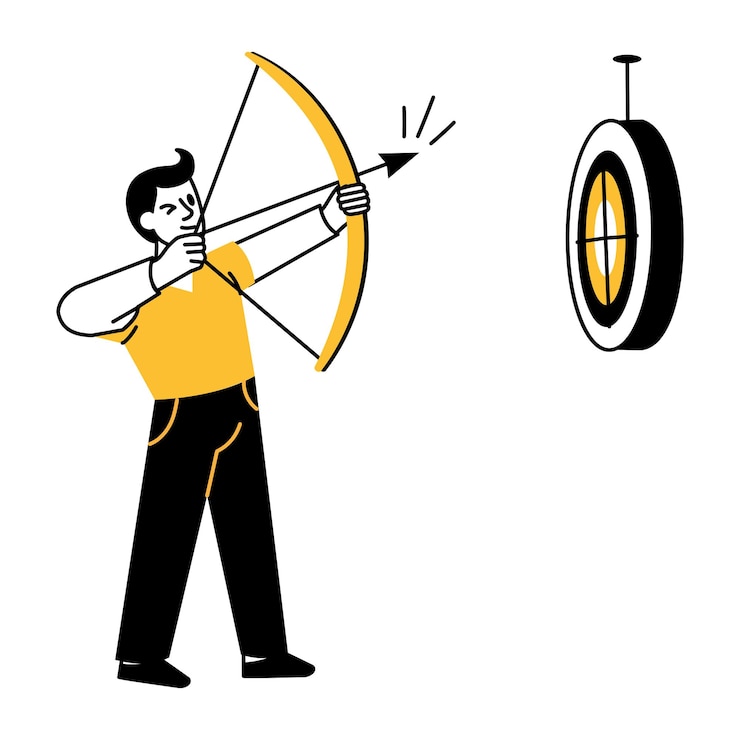 Vector a sketchy illustration showing archer aiming at a target