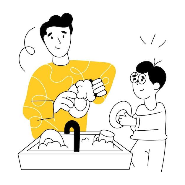 A sketchy illustration of washing dishes