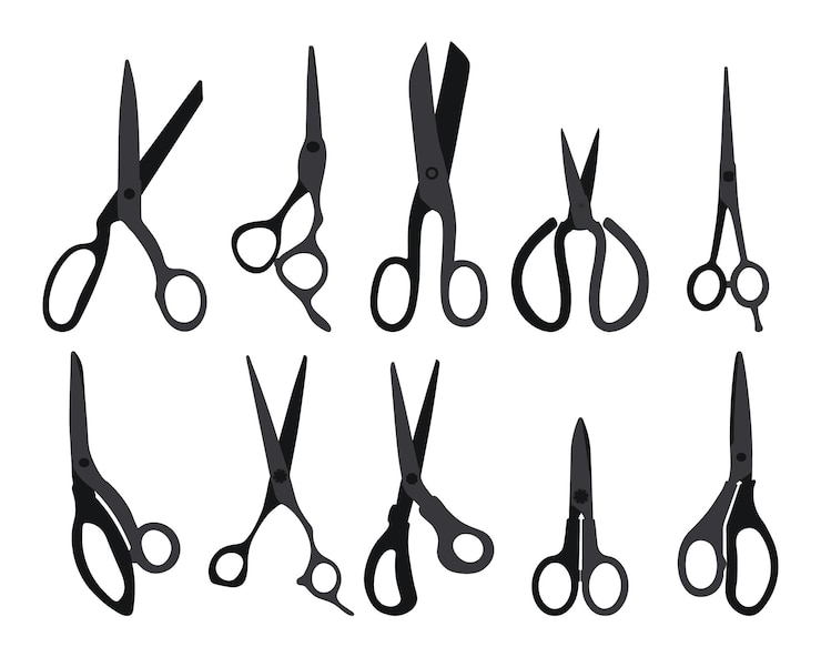 Vector sketchy image of scissors silhouette stationery pocket kitchen manicure surgery hairdressers tailor