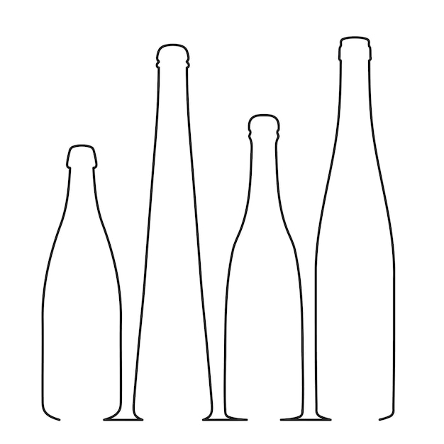 ガラス瓶のシルエットの大ざっぱなイメージ形状アルコール ワイン ウイスキー ウォッカ ブランデー コニャック ビール