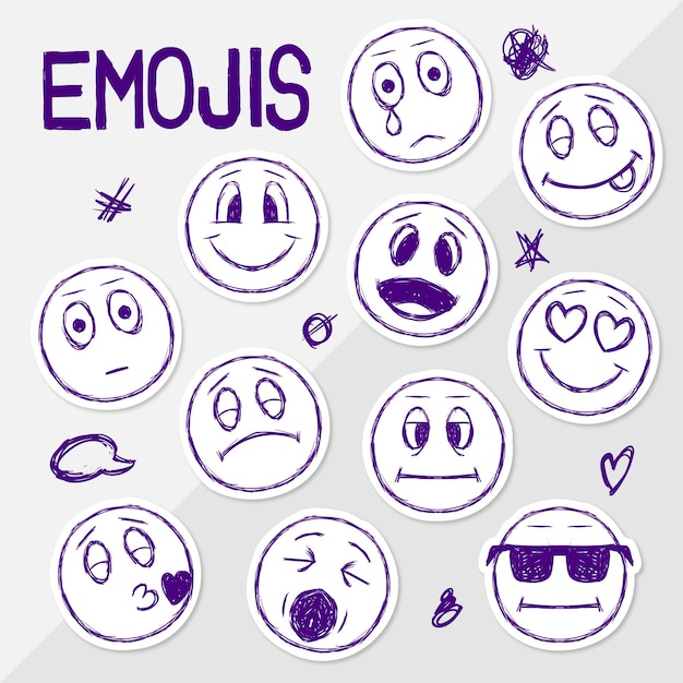 Vector sketchy sticker style resources decorative emojis