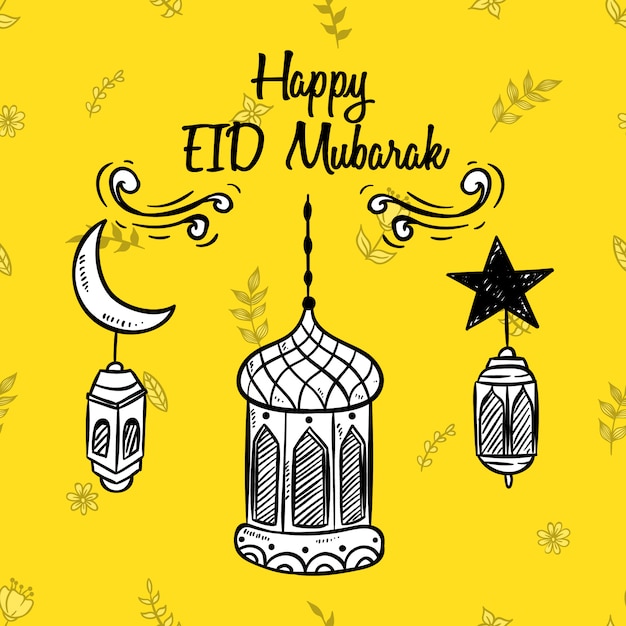 EID 穆巴拉克灯插图的草图风格