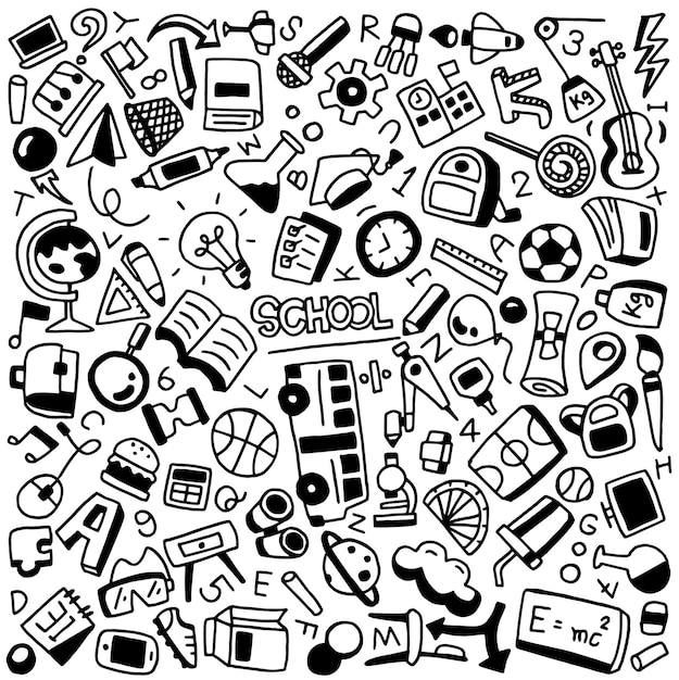 Sketchy vector hand drawn doodle cartoon set of School objects and symbols