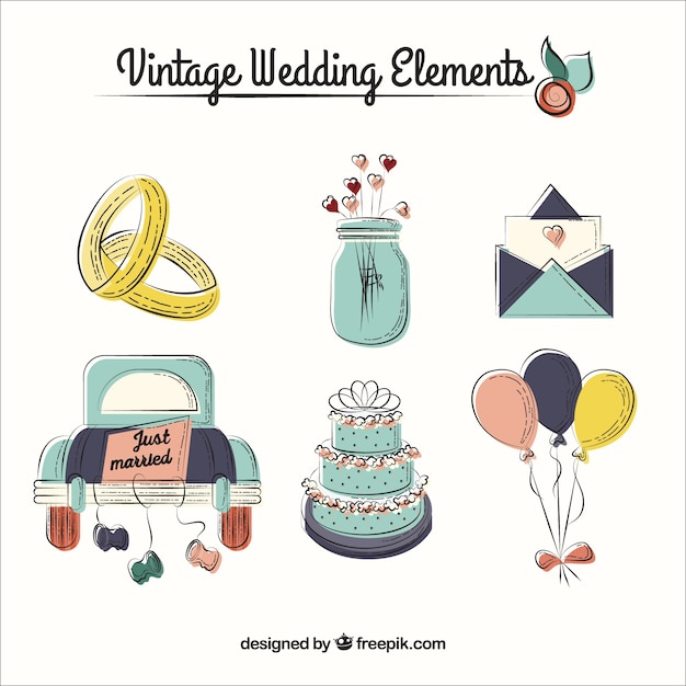 Vector sketchy vintage wedding accessories