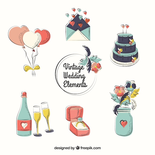 Vector sketchy wedding elements pack