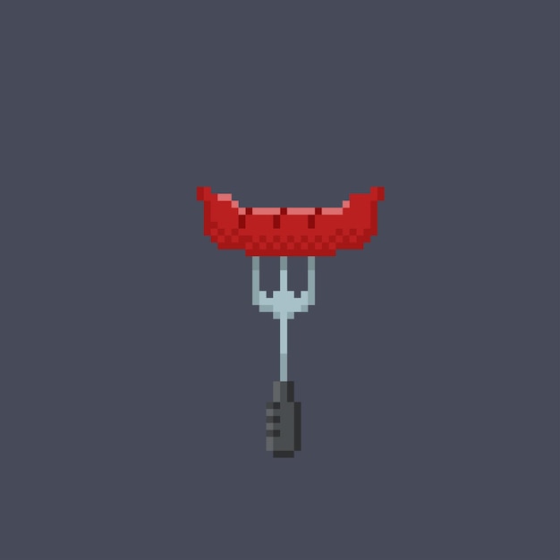 skewered sausage in pixel art style