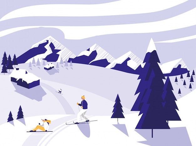 Ski camp snowscape scene