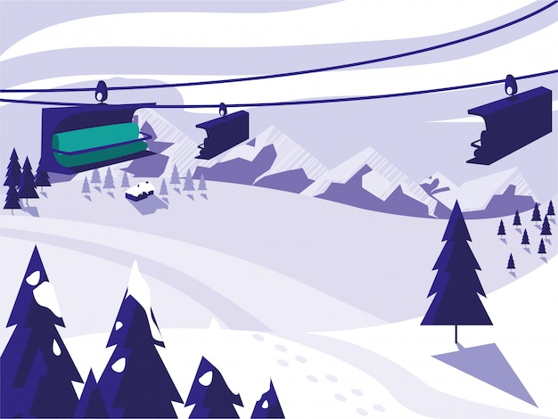 Vector ski camp snowscape scene