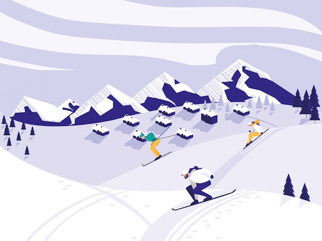 Vector ski camp snowscape scene