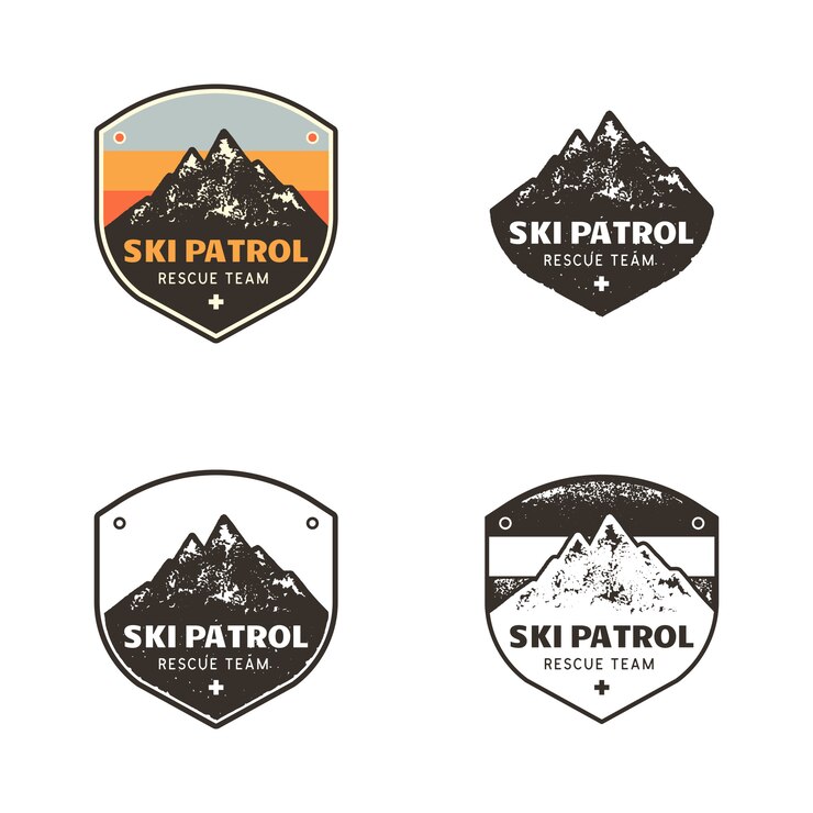 Ski Club Logos, Patrol Badges templates with mountains Travel patches