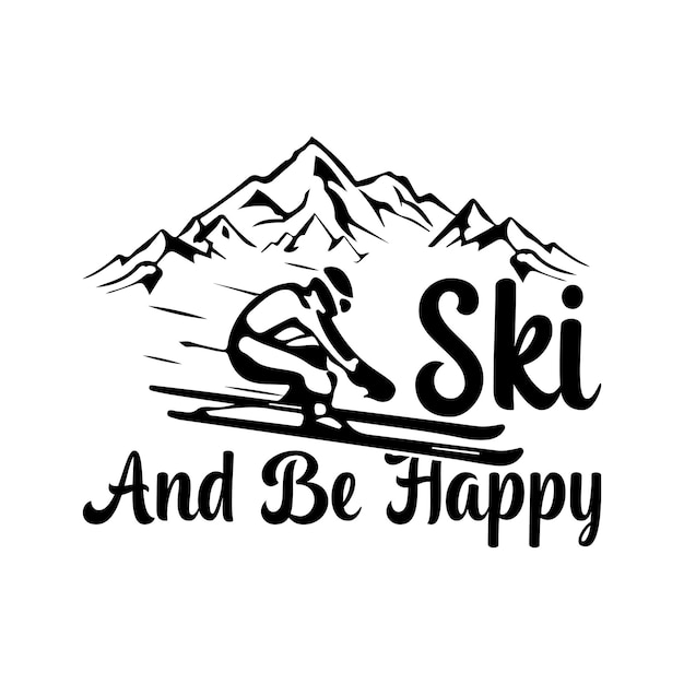 Ski en wees gelukkig illustratieontwerp