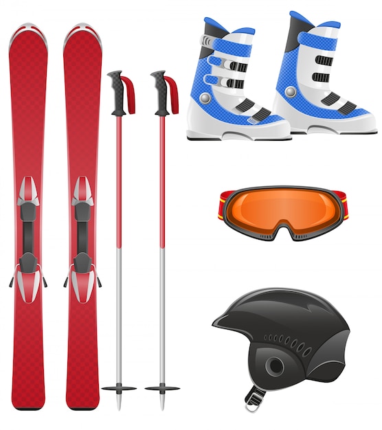 Vector ski equipment set vector illustration