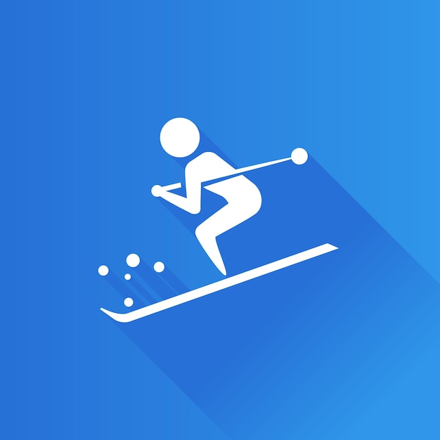 Ski flat color icon long shadow vector illustration