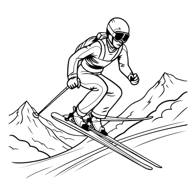 Vector ski-freestyle extreme sport zwart-wit vector illustratie
