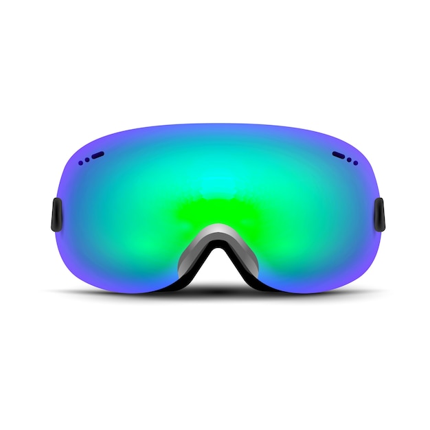 Ski goggles isolated on white. winter glass mask for snow. snowboard protection for face. vintage sunglasses.