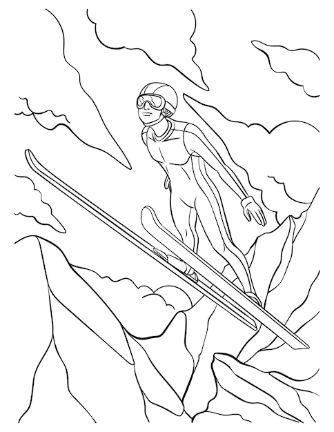 Ski Jumping Coloring Page for Kids