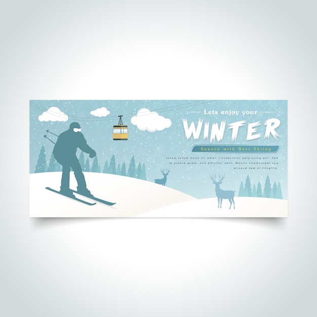 Ski man silhoutte winter season banner