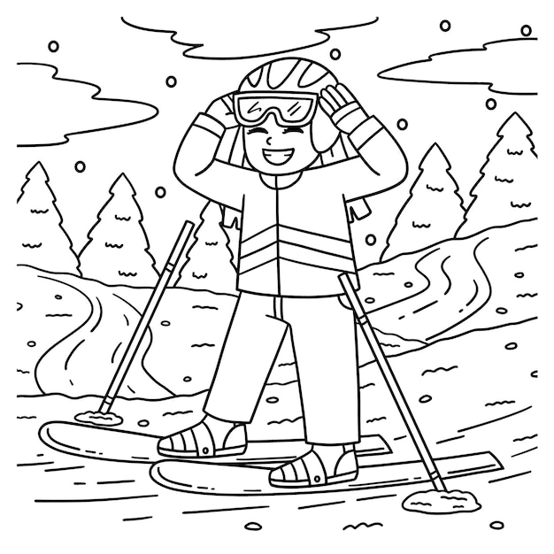 Ski-meisje die ski-brillen repareert Kleurblad