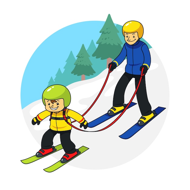 Vector ski practice cartoon