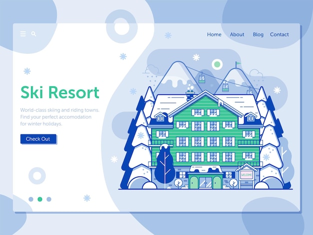 Ski resort landing page in line art design