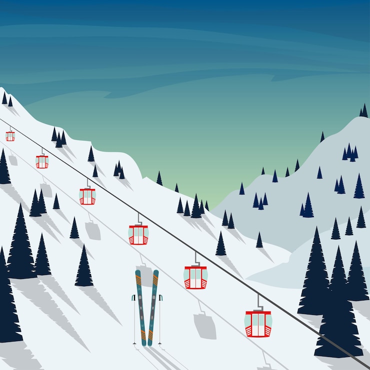 Vector ski resort snow mountain landscape ski lifts winter landscape with ski slope covered with snow