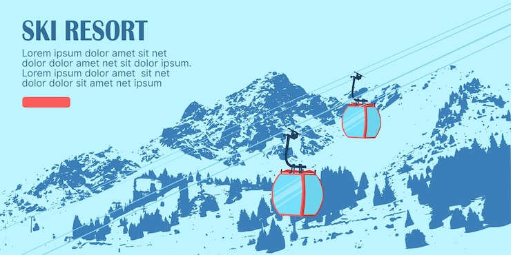 Vector ski resort vector illustration of a cable car moving in the mountains ui design