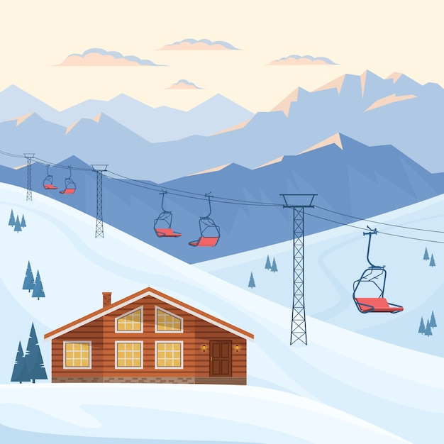 Ski resort with red chair lift