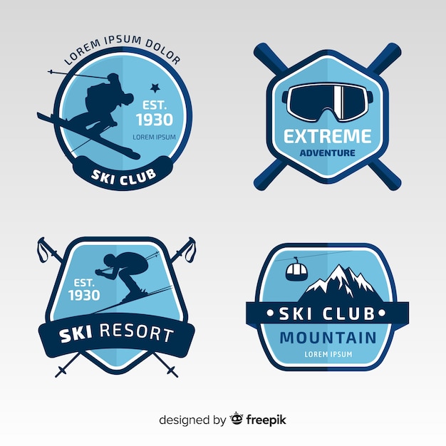 Vector ski silhouet winter badge collectie