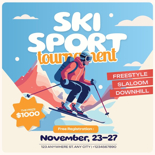 Vector ski sport tournament instagram post