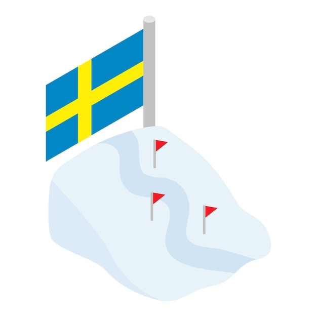 Vector ski track icon isometric vector snow covered slope with ski trace sweden flag winter leisure hobby active recreation extreme sport