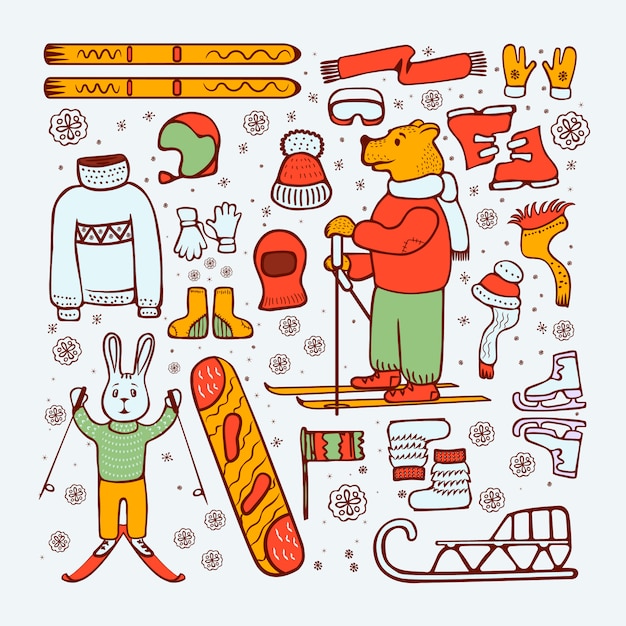 Ski and winter doodle style