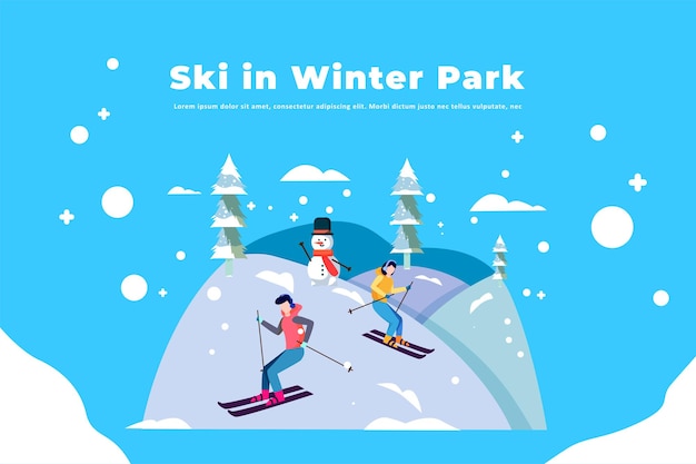 Лыжи в зимнем парке - Иллюстрация Рождества