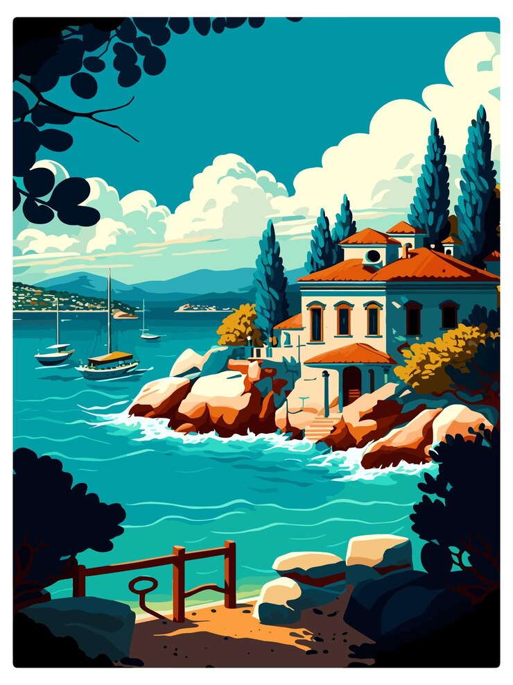 Vector skiathos greece decoration vintage travel poster souvenir postcard portrait painting illustration