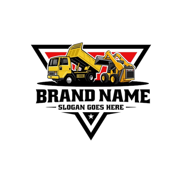 skid steer and dump truck logo vector