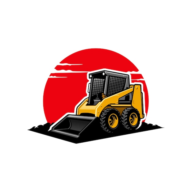 Skid steer loader, construction vehicle logo vector