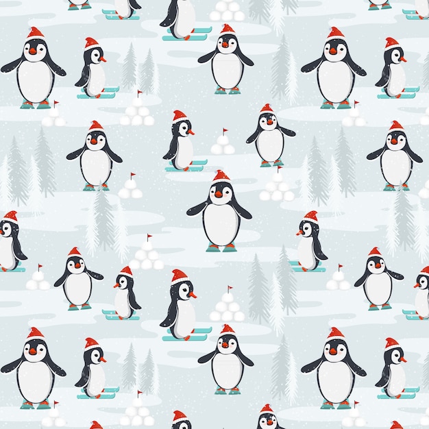 Skiën penguins partij patroon ontwerp