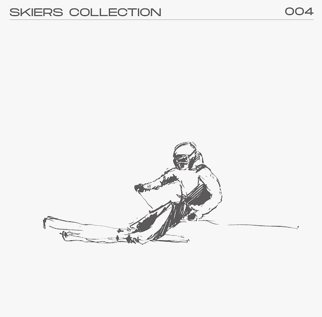 Вектор Лыжник спускается с горы, нарисованная вручную векторная иллюстрация, эскиз