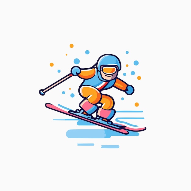 Лыжник в шлеме и защитных очках катается на лыжах вниз по склону Зимний вид спорта