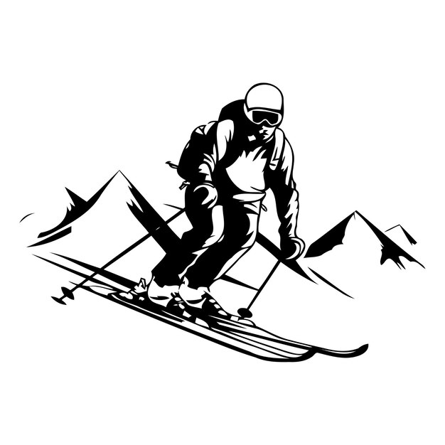 Skiër in de bergen Skiër op downhill Vectorillustratie
