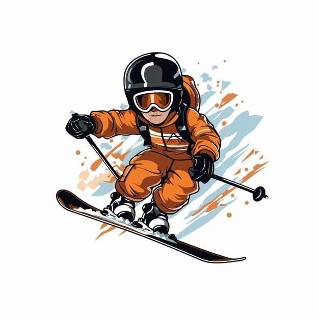 Vector skiër met helm en ski's vector illustratie