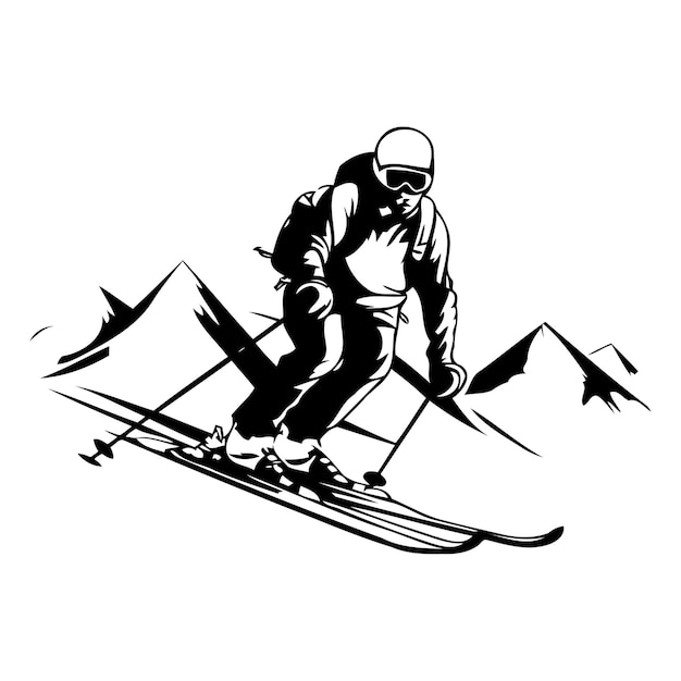 Skier in the mountains Skier skiing downhill Vector illustration