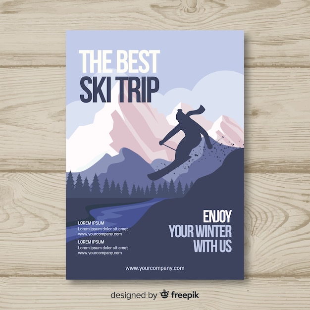 Vector skier silhouette ski trip poster