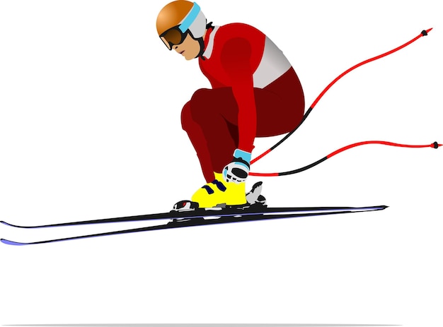 Skier skiing downhill 3d vector color illustrationxA